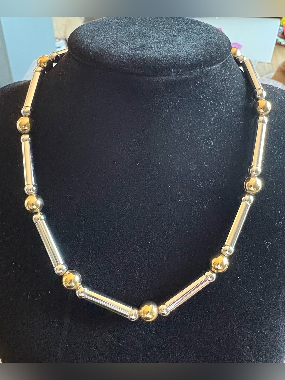 Vintage Gold-Silver Tone Beaded Tube Necklace - Women Jewelry